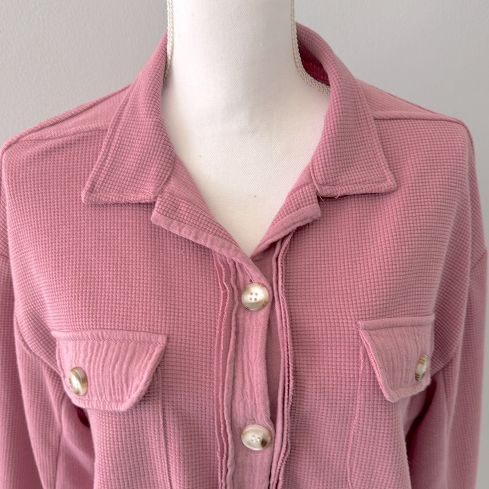 Waffle Knit Button Down Shirt - Picture 2 of 5